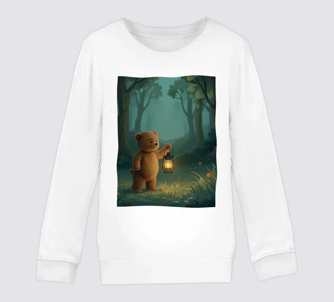 Orsacchiotto smarrito che tiene una lanterna nella foresta felpa bambino da DesignDoodle
