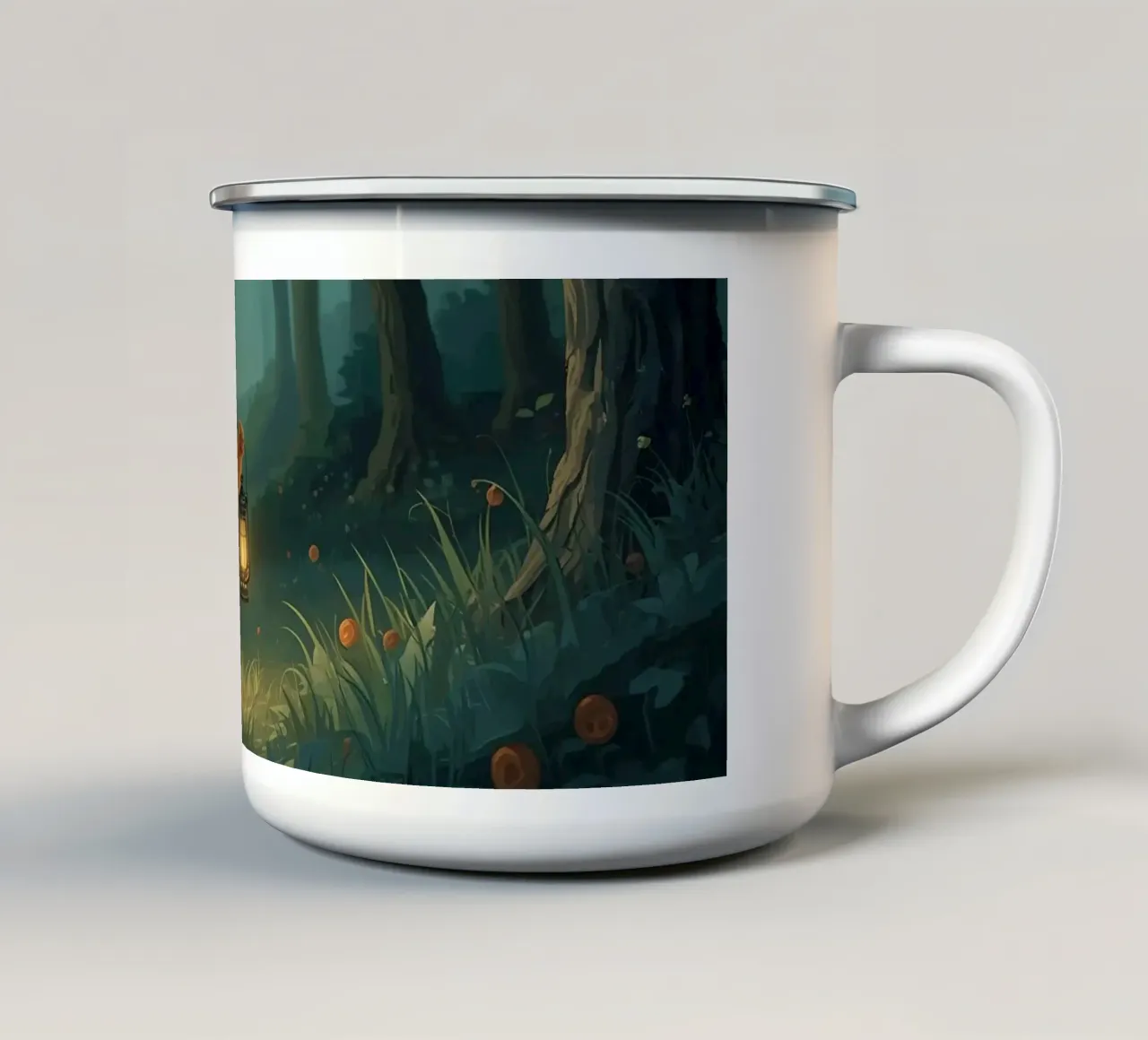 Orsacchiotto smarrito che tiene una lanterna nella foresta tazza in smalto da DesignDoodle