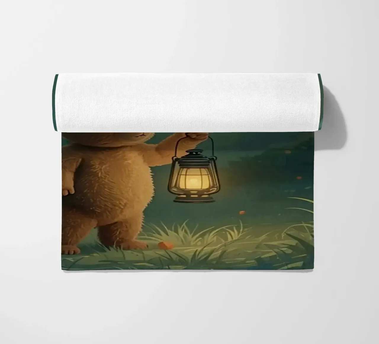 Orsacchiotto smarrito che tiene una lanterna nella foresta telo mare da DesignDoodle