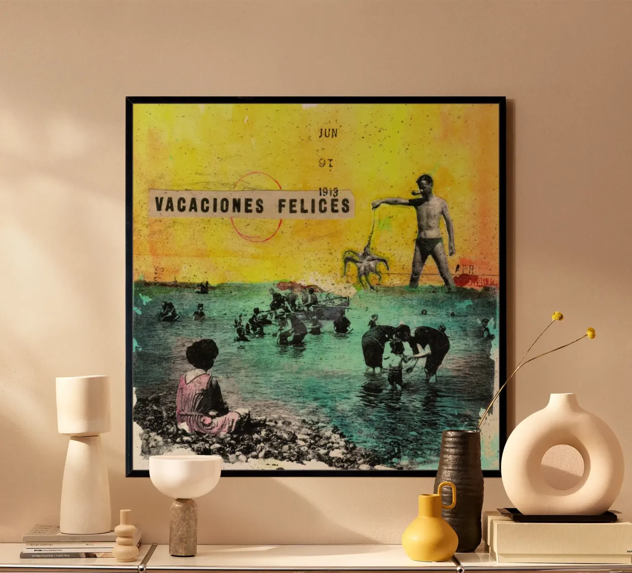vacaciones felices poster con telaio in legno da Tameo
