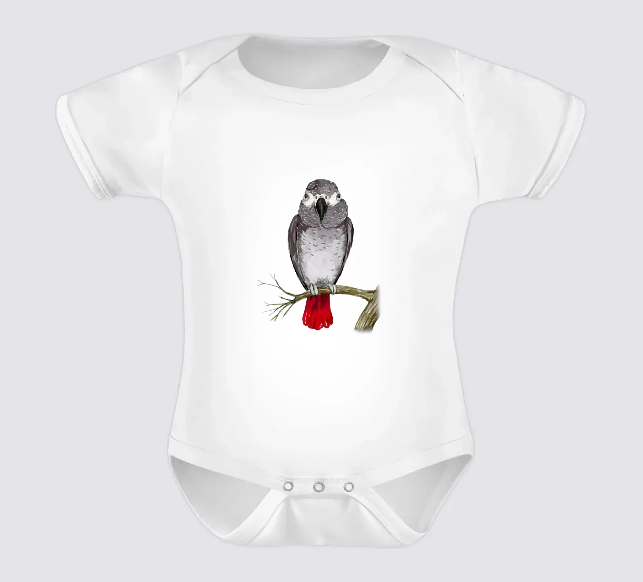 Pappagallo grigio africano acquerello body neonato maniche corte da BwiseLizzy