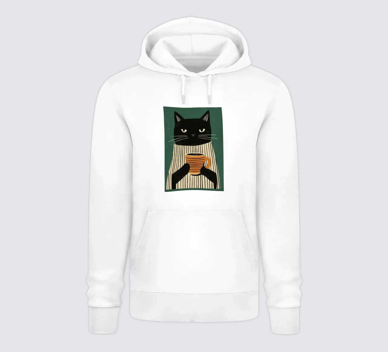 Gatto nero beve caffè felpa con cappuccio da igoshartwrks