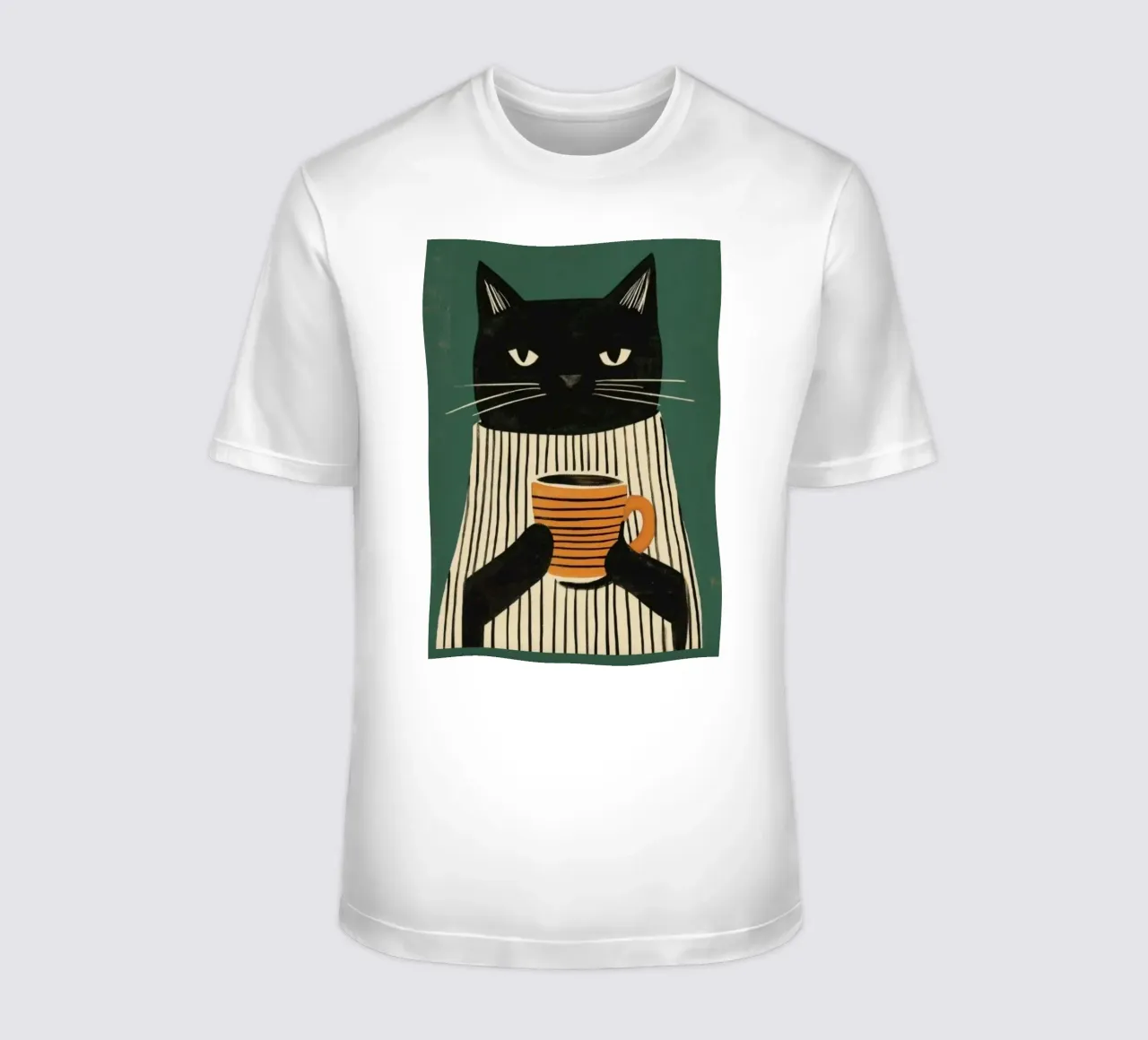 Gatto nero beve caffè t-shirt da igoshartwrks