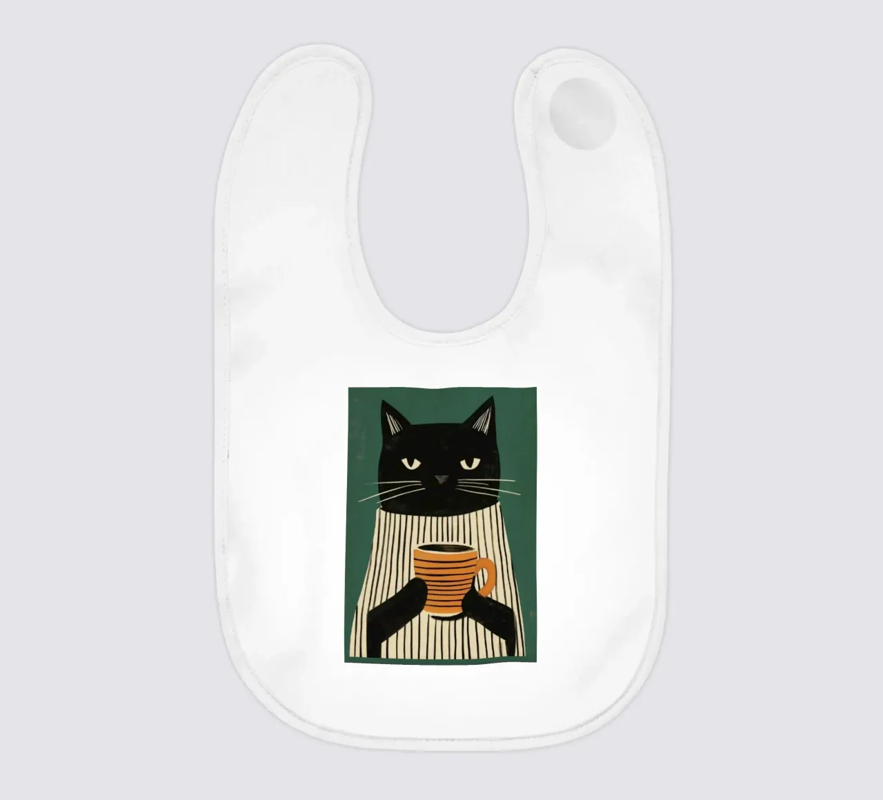 Gatto nero beve caffè bavaglino da igoshartwrks