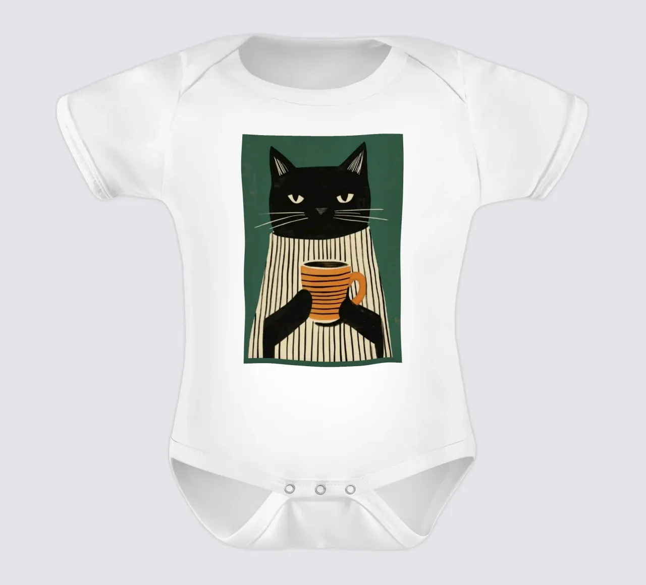 Gatto nero beve caffè body neonato maniche corte da igoshartwrks