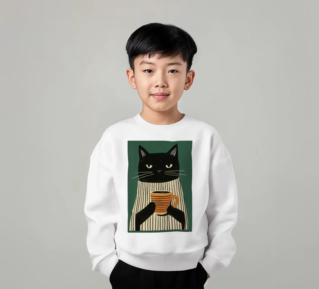 Gatto nero beve caffè felpa bambino da igoshartwrks