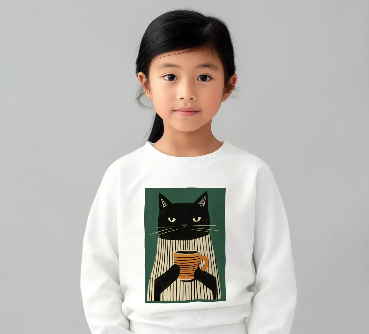 Gatto nero beve caffè felpa bambino da igoshartwrks