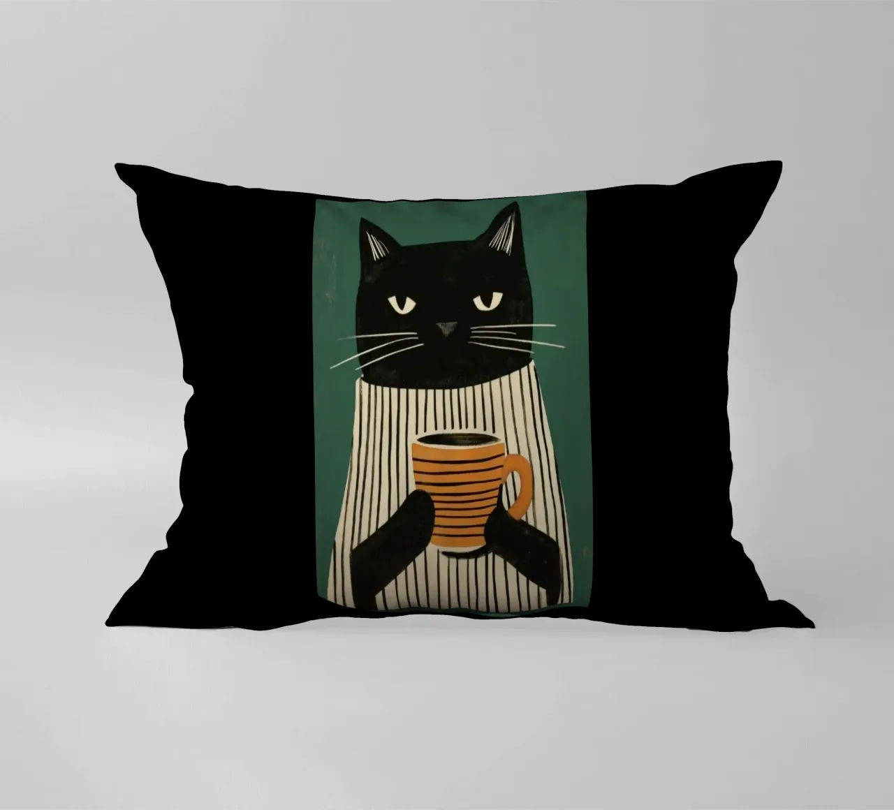 Gatto nero beve caffè cuscino da igoshartwrks