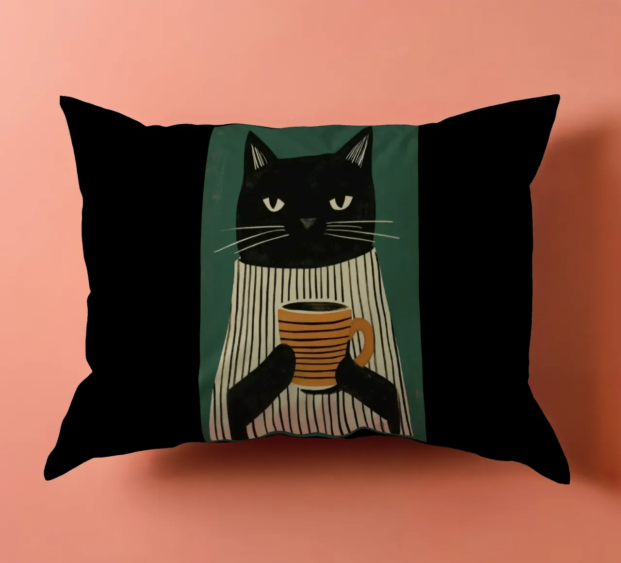 Gatto nero beve caffè cuscino da igoshartwrks