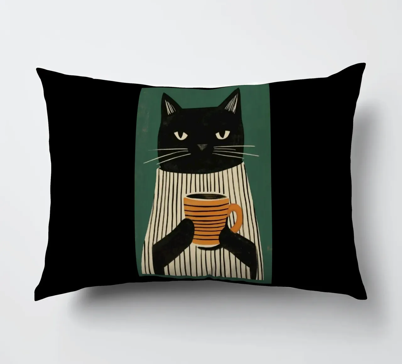 Gatto nero beve caffè cuscino da igoshartwrks