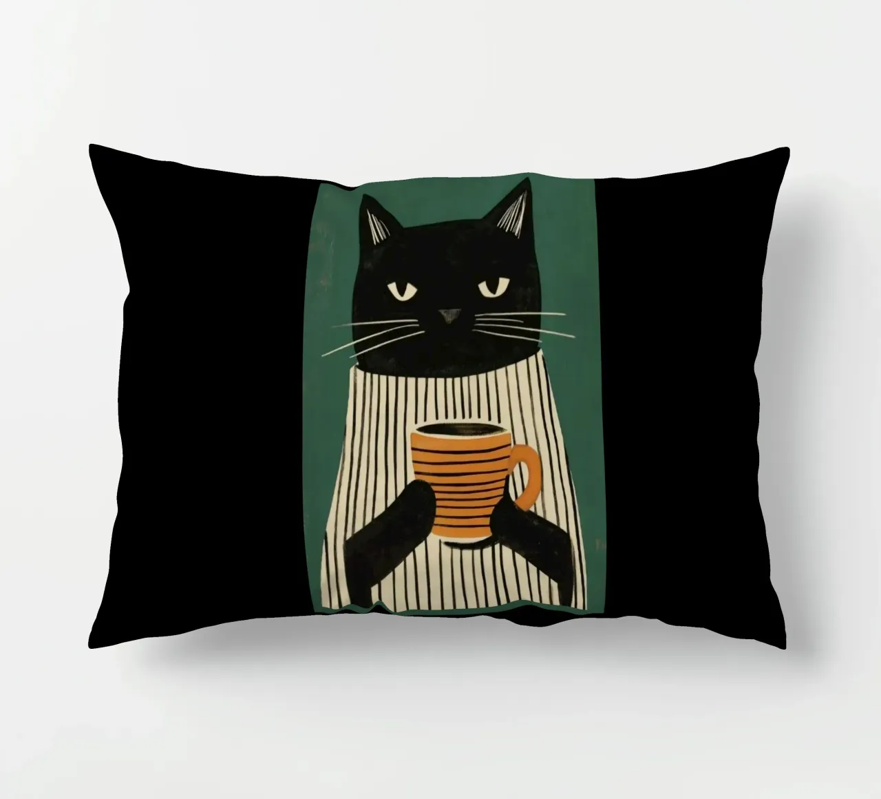 Gatto nero beve caffè cuscino da igoshartwrks