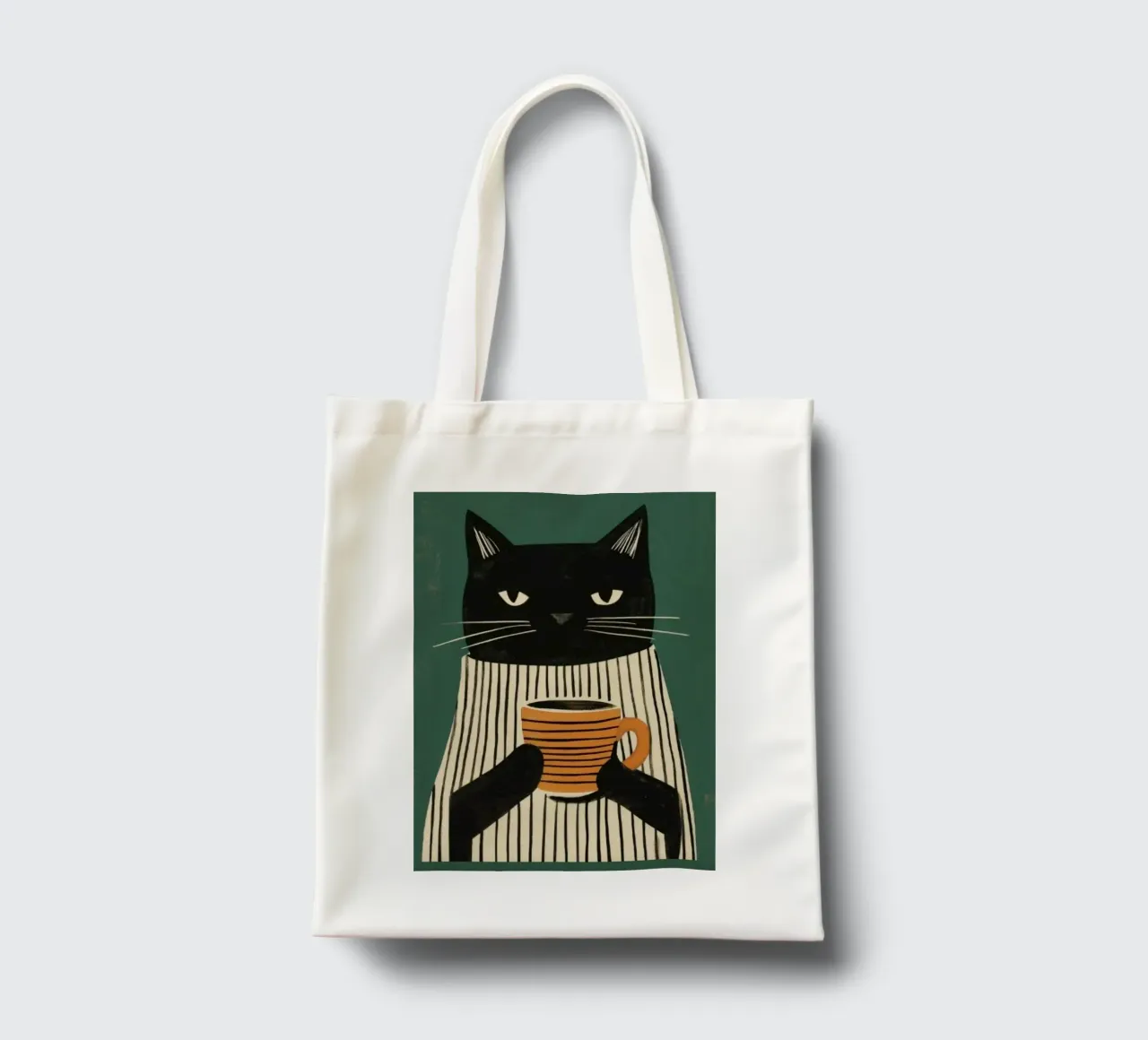 Gatto nero beve caffè borsa in juta da igoshartwrks