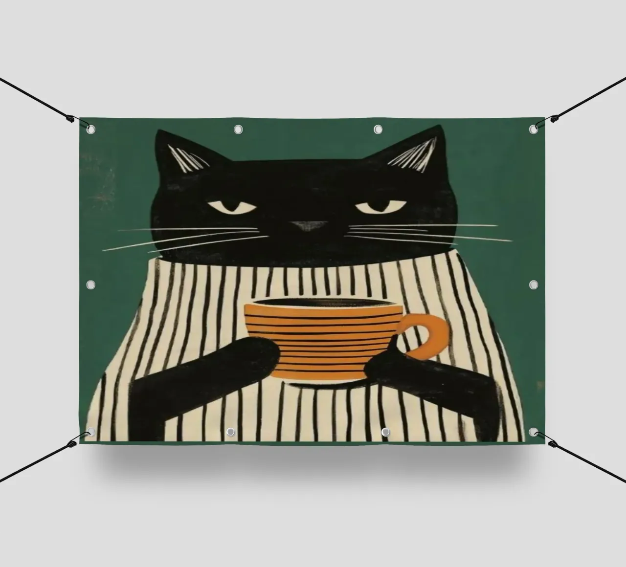 Gatto nero beve caffè telo in pvc da igoshartwrks