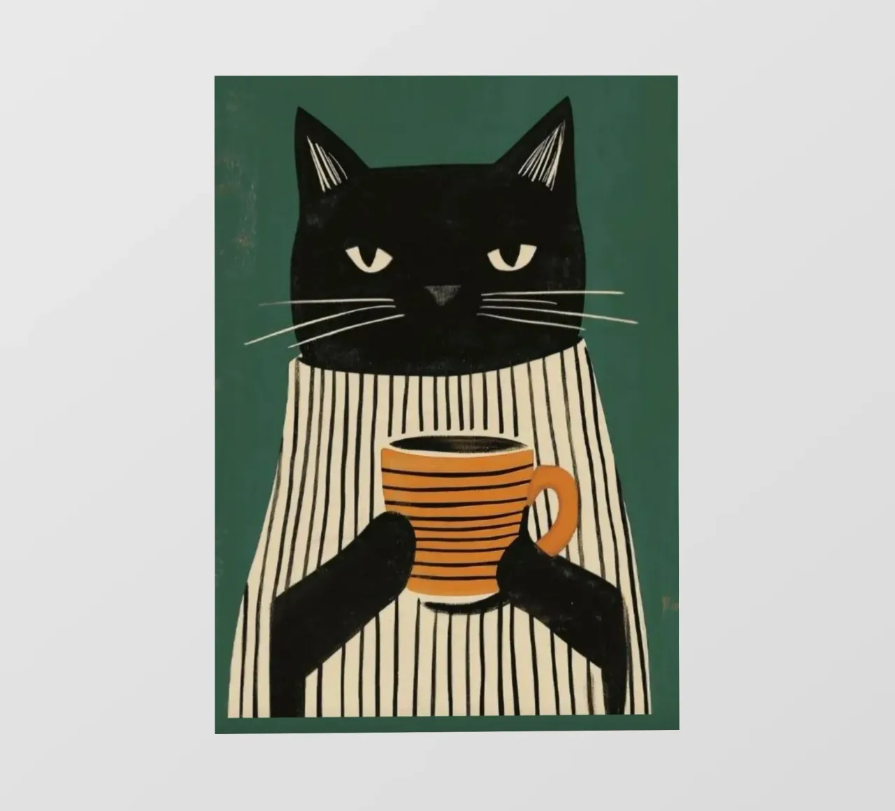 Gatto nero beve caffè telo in pvc da igoshartwrks