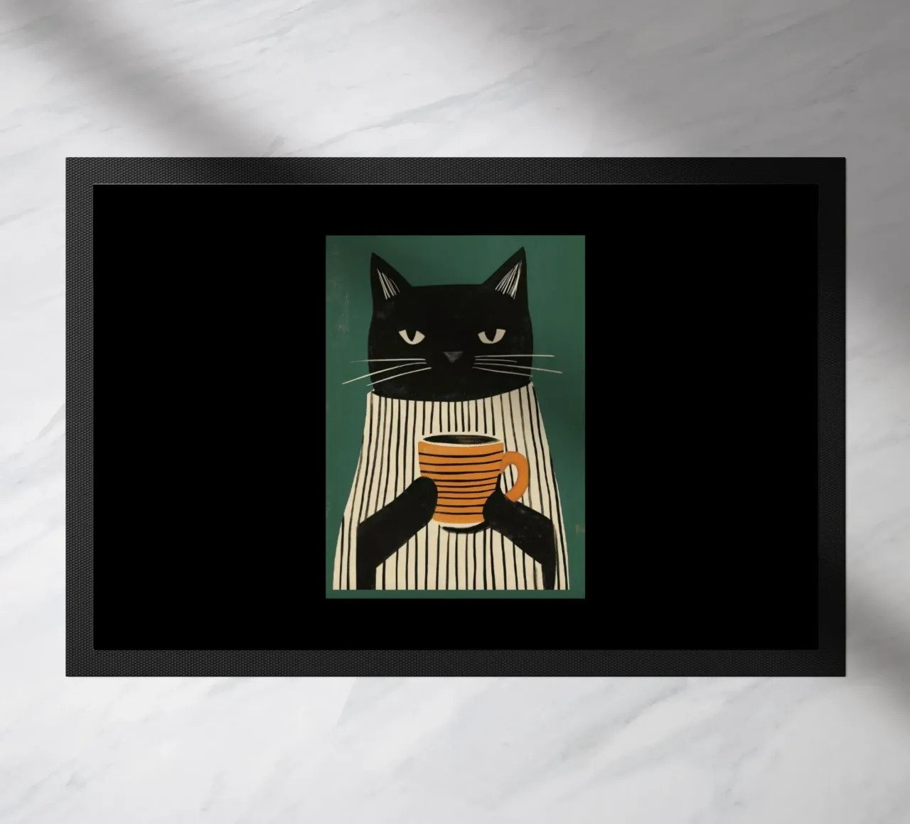 Gatto nero beve caffè zerbino da igoshartwrks