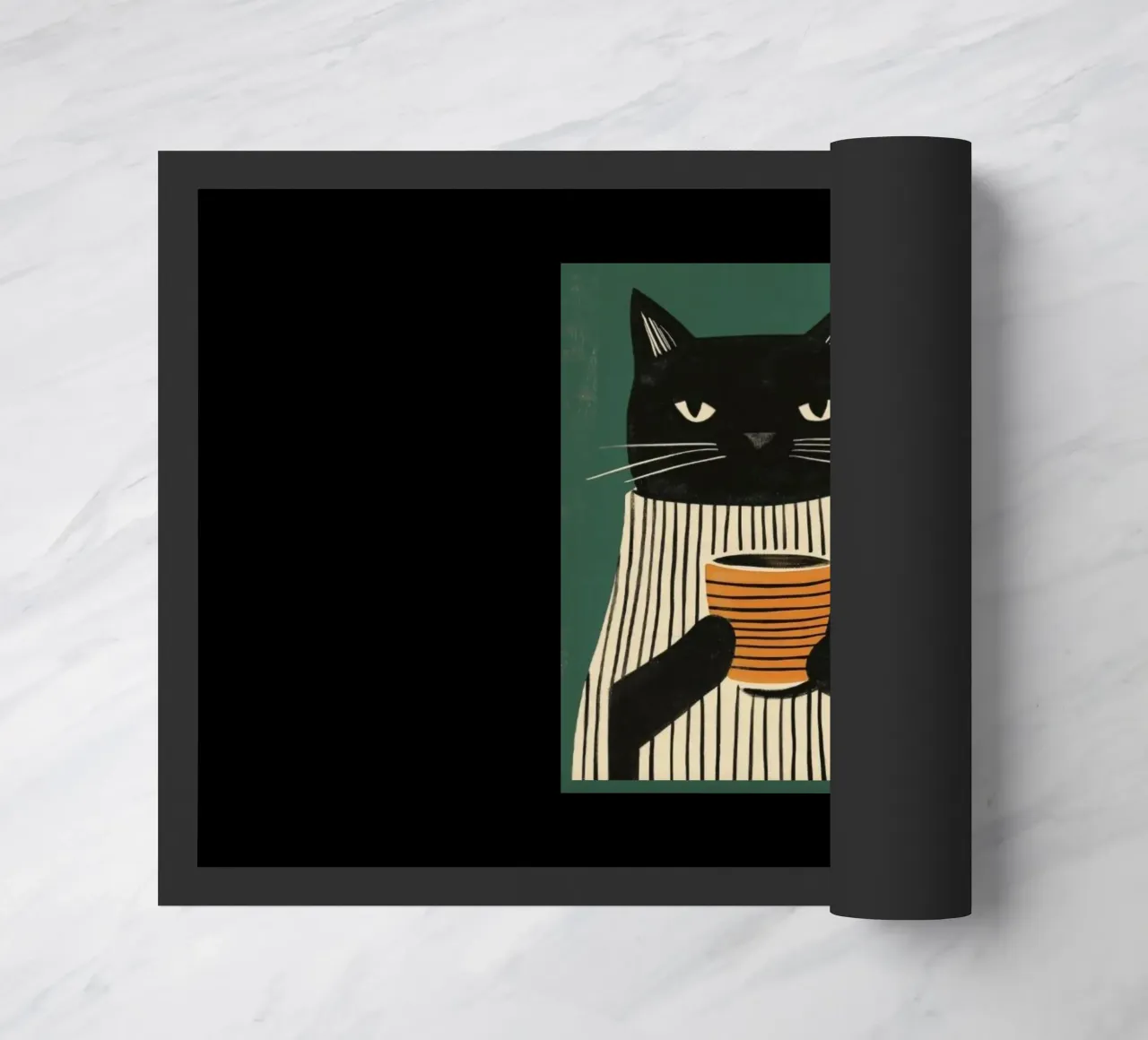 Gatto nero beve caffè zerbino da igoshartwrks