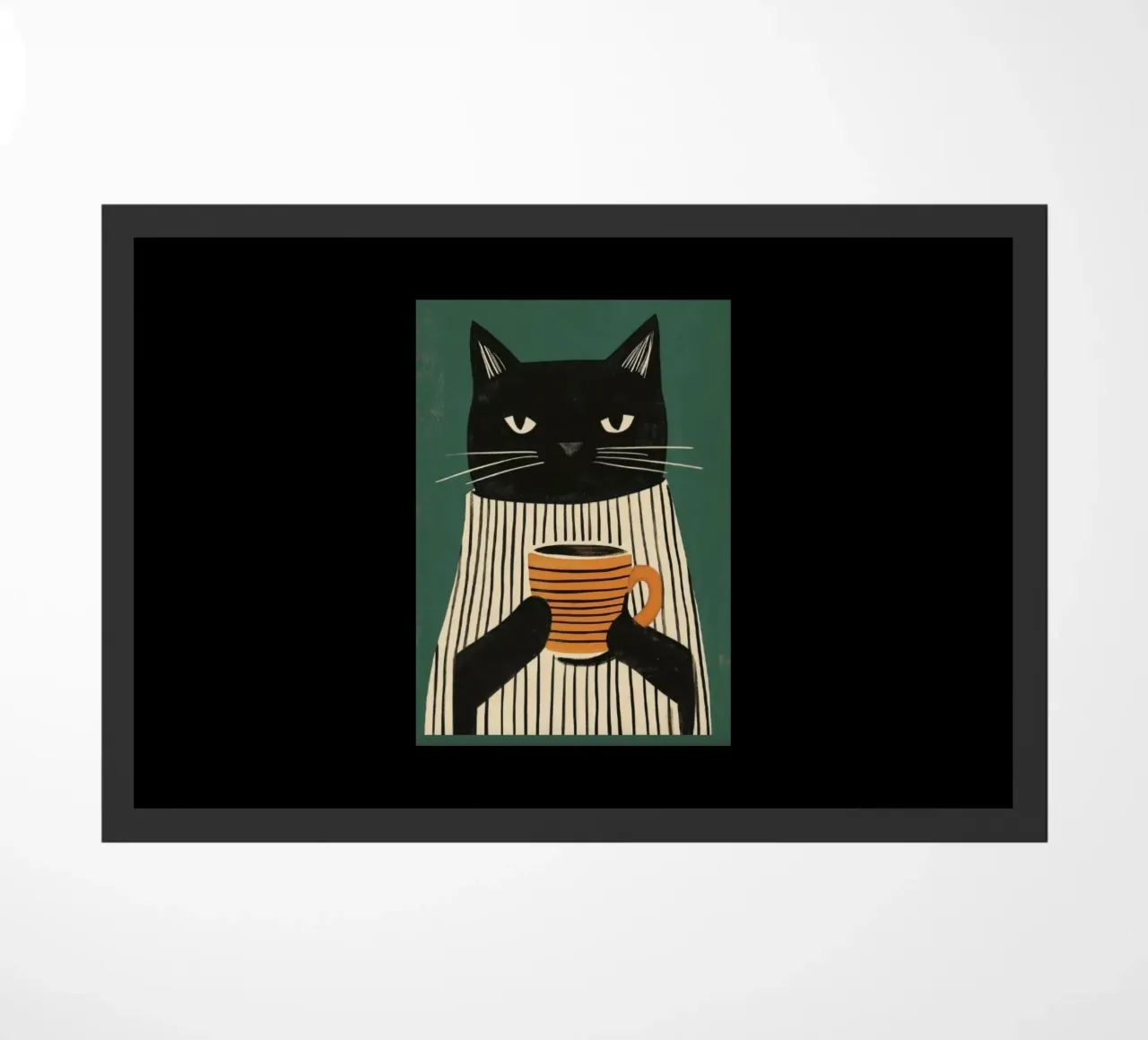 Gatto nero beve caffè zerbino da igoshartwrks