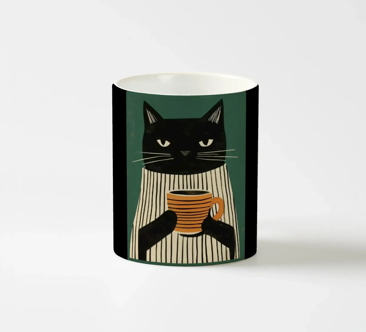 Gatto nero beve caffè tazza in ceramica da igoshartwrks