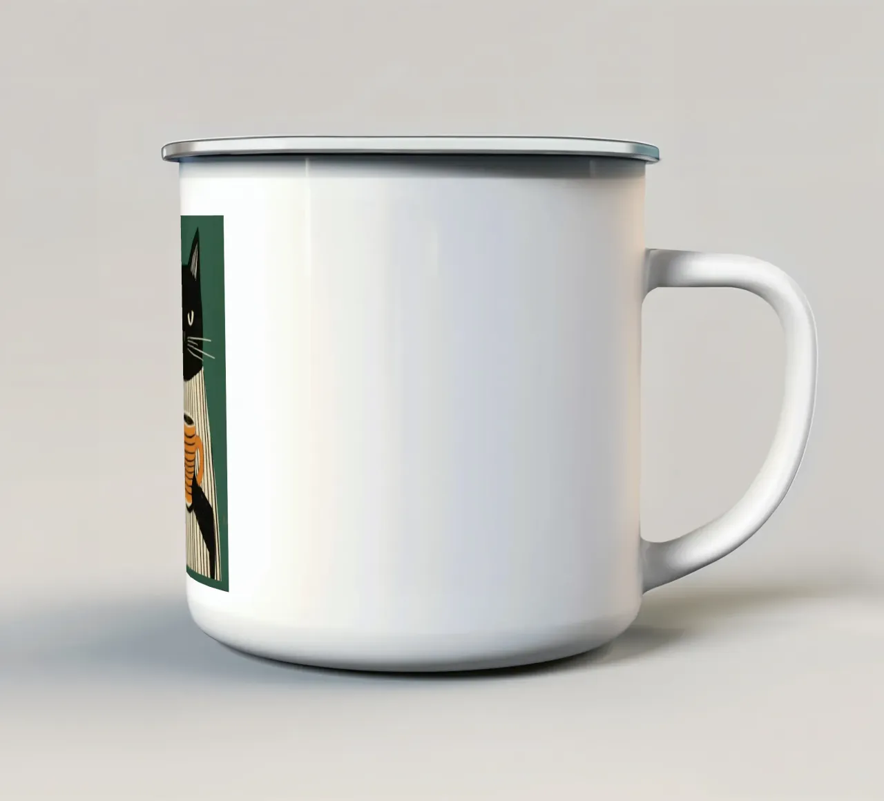 Gatto nero beve caffè tazza in smalto da igoshartwrks