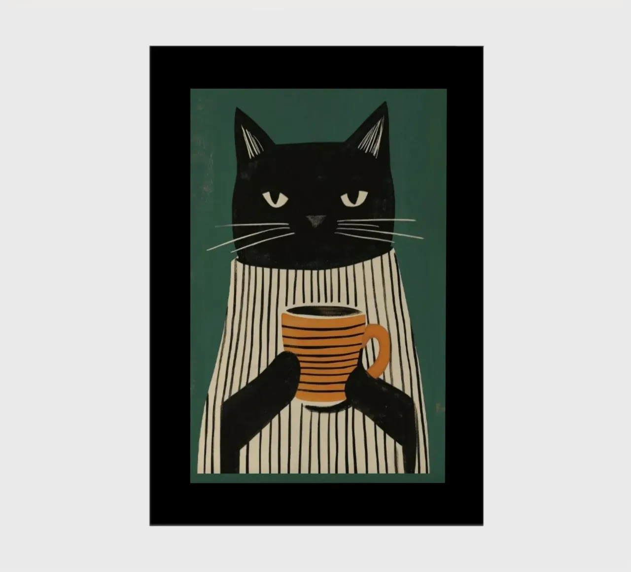 Gatto nero beve caffè diario da igoshartwrks
