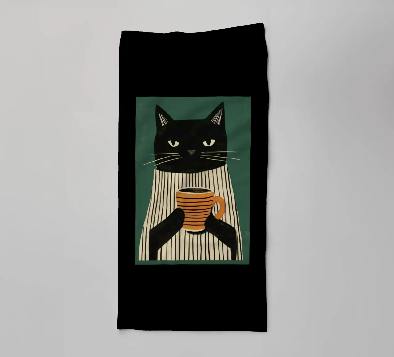 Gatto nero beve caffè asciugamano da bagno da igoshartwrks