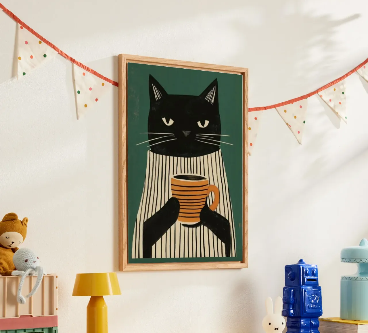 Gatto nero beve caffè plexiglass da igoshartwrks