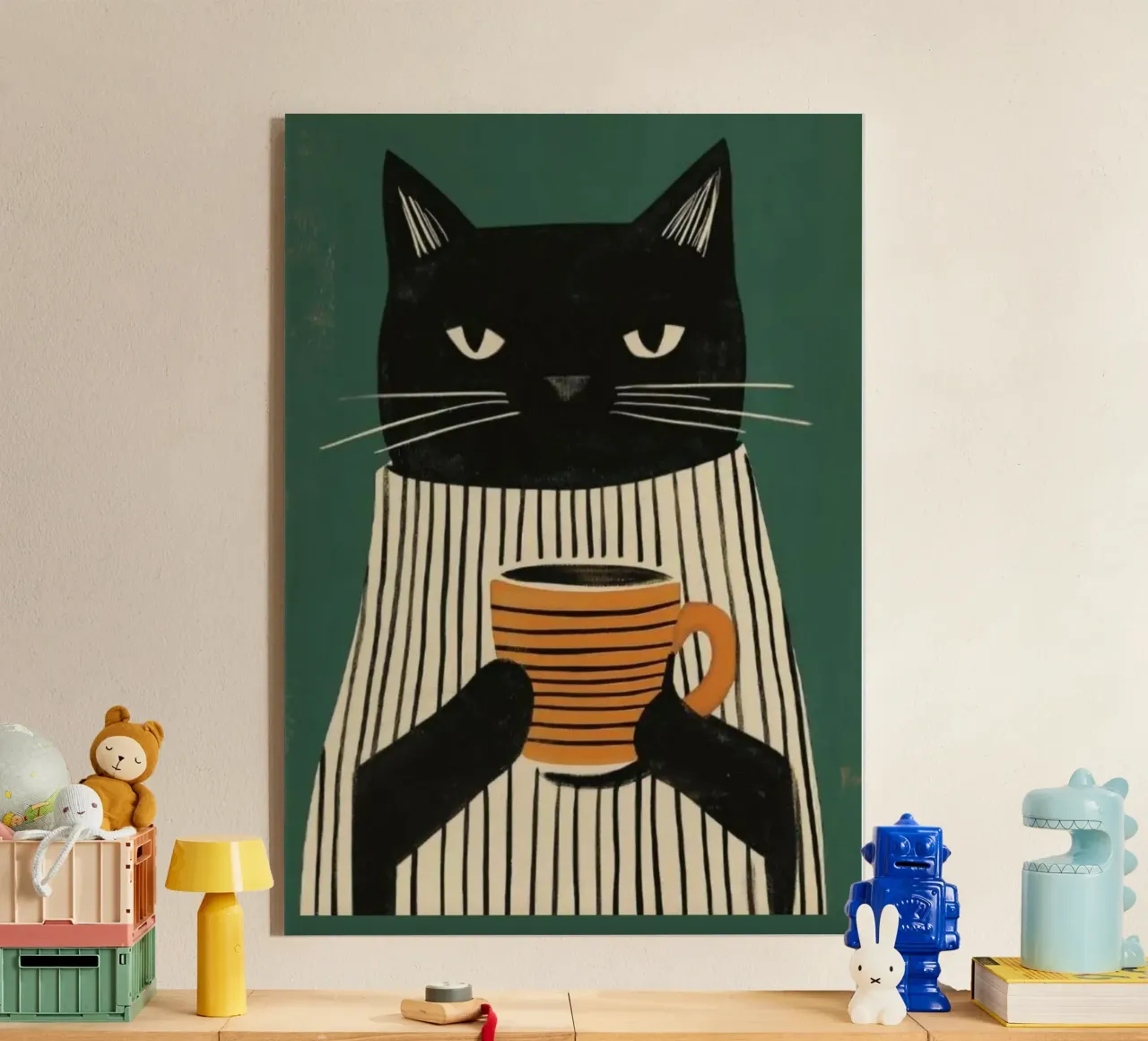 Gatto nero beve caffè plexiglass da igoshartwrks