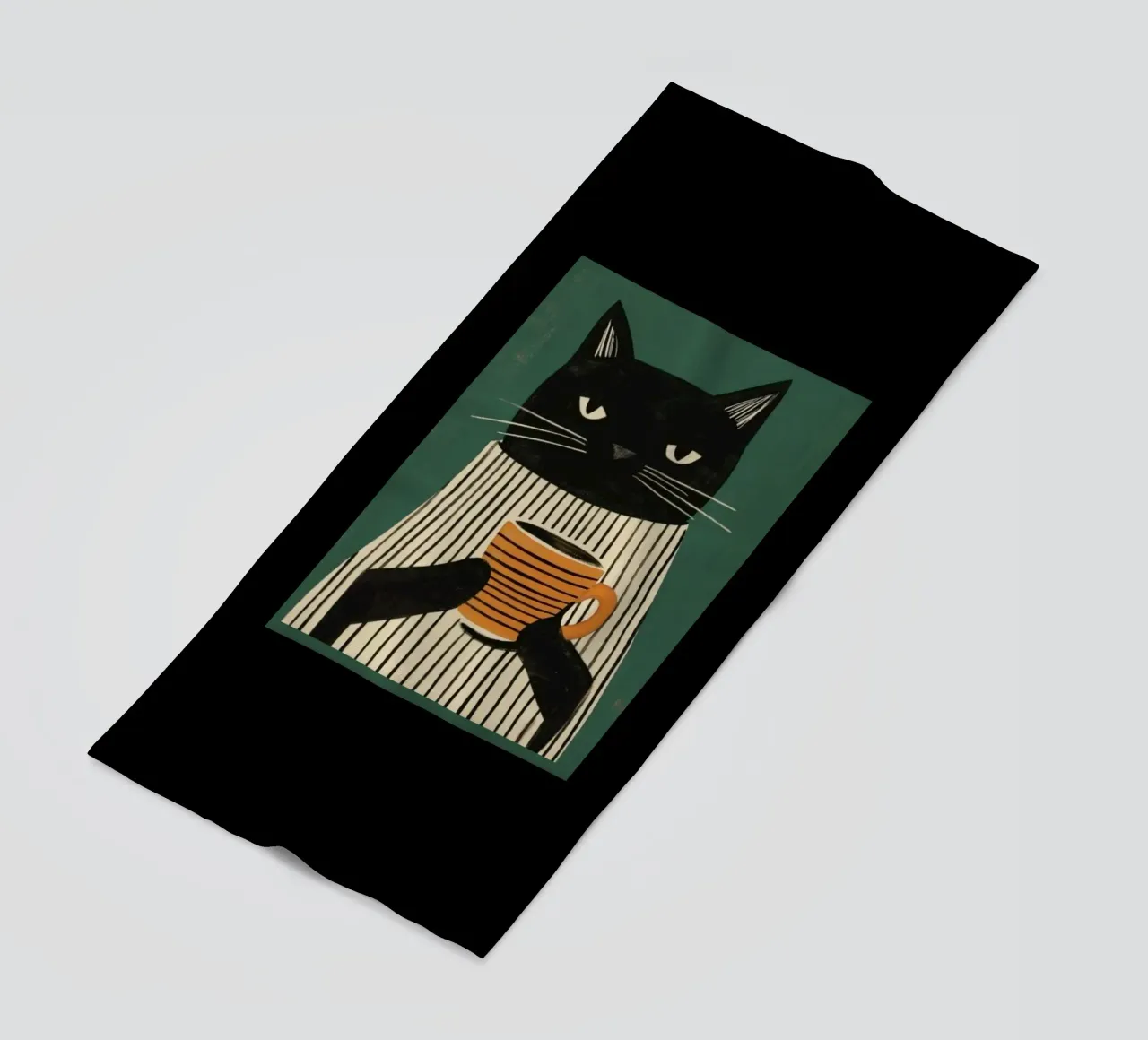 Gatto nero beve caffè telo mare da igoshartwrks