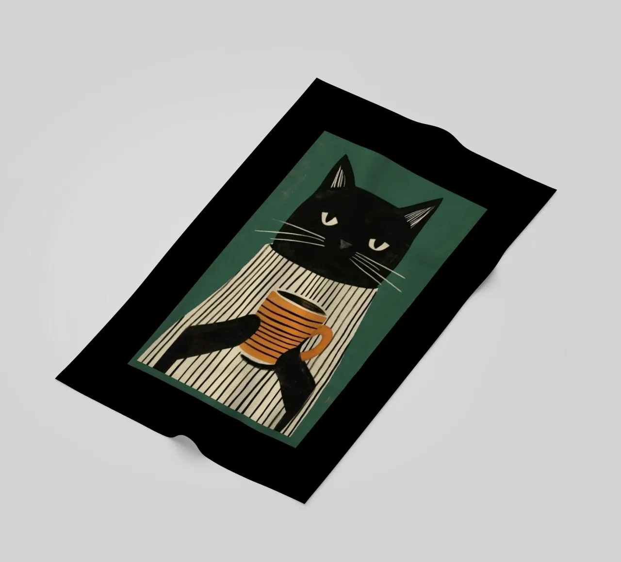 Gatto nero beve caffè telo mare da igoshartwrks