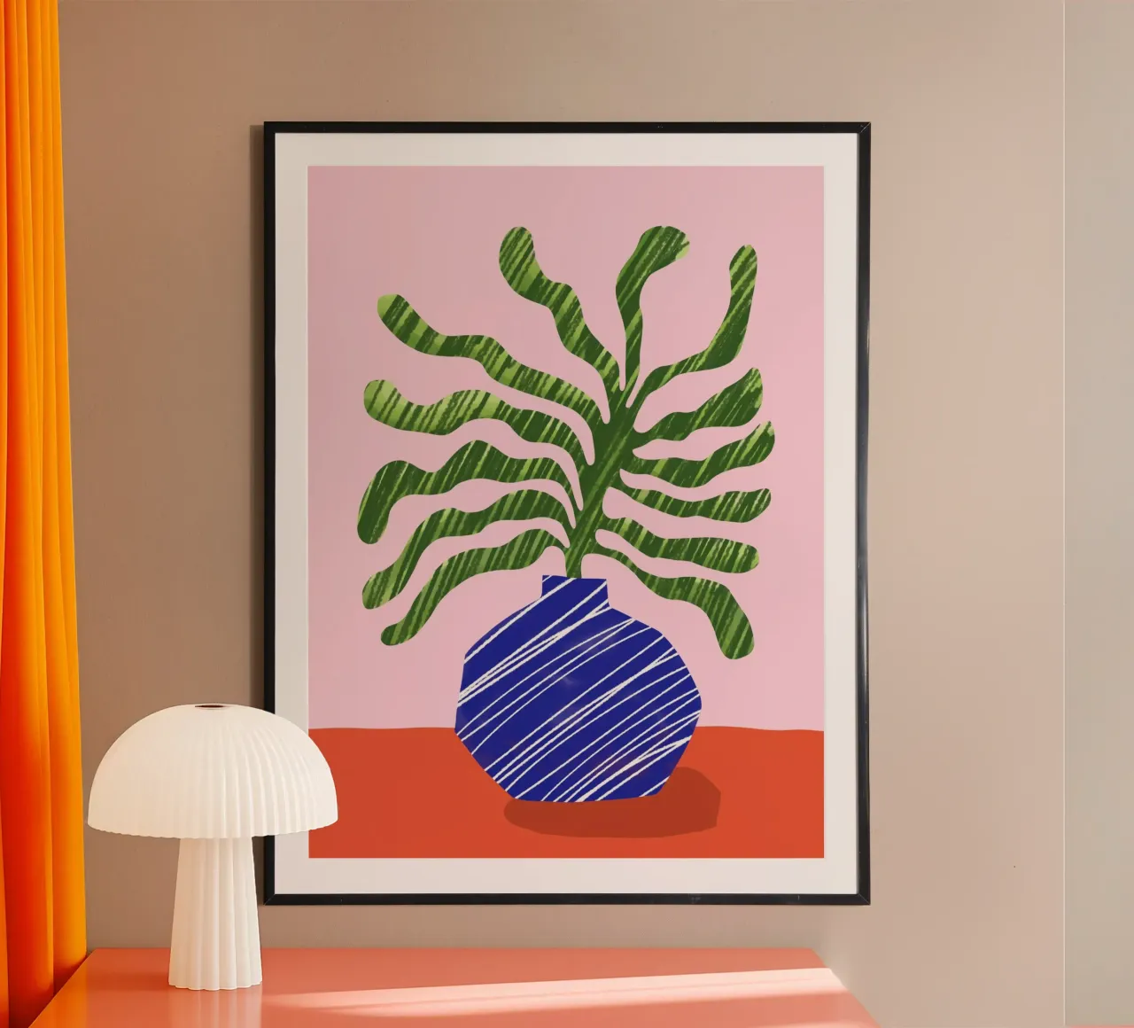 Pianta e vaso Matisse poster con telaio in alluminio da Kim Hubball Studio
