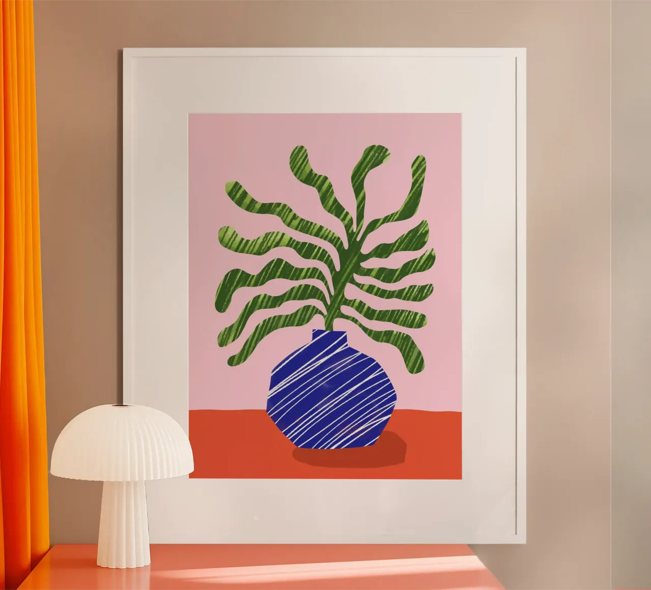 Pianta e vaso Matisse poster con telaio in alluminio da Kim Hubball Studio