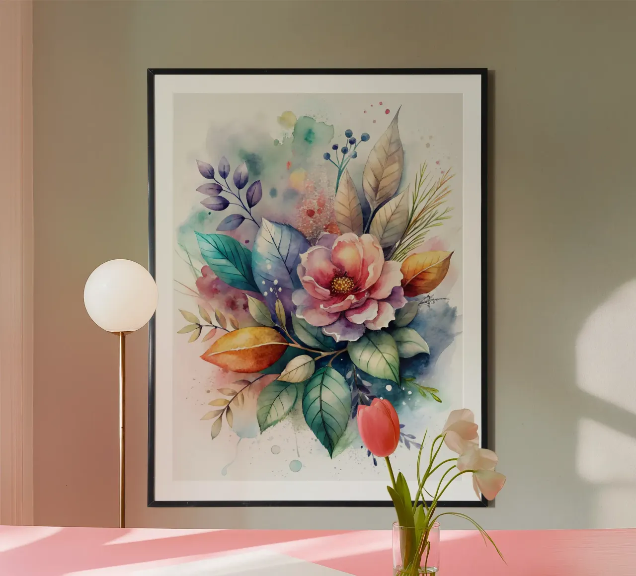 Vibrante acquerello floreale poster con telaio in legno da Artistic-shop
