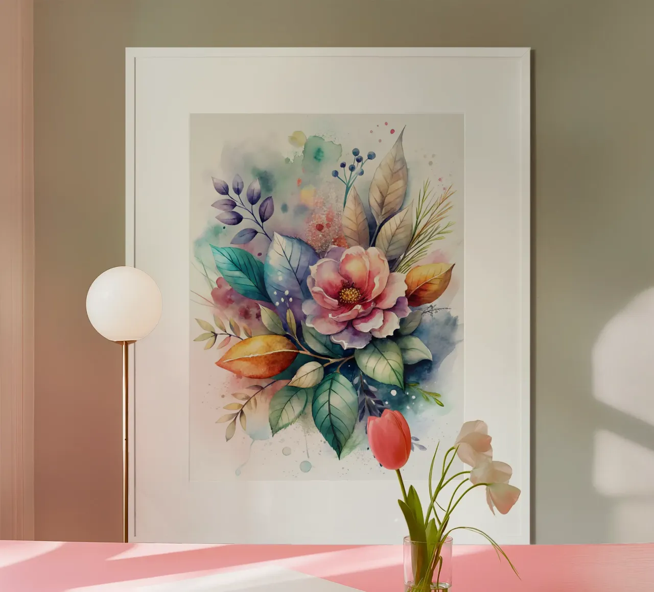 Vibrante acquerello floreale poster con telaio in legno da Artistic-shop