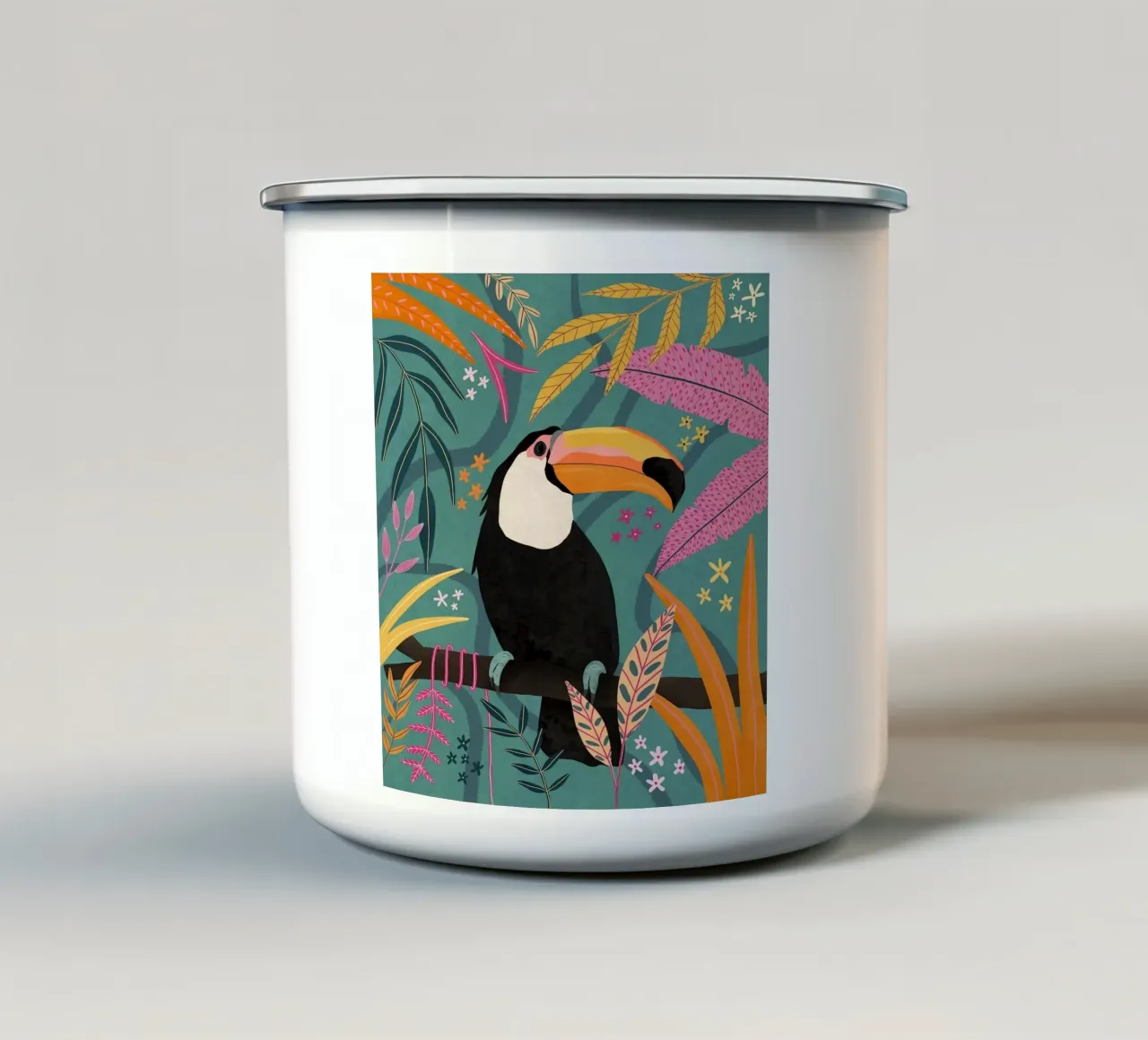 Uccello tucano foresta tropicale tazza in smalto da igoshartwrks