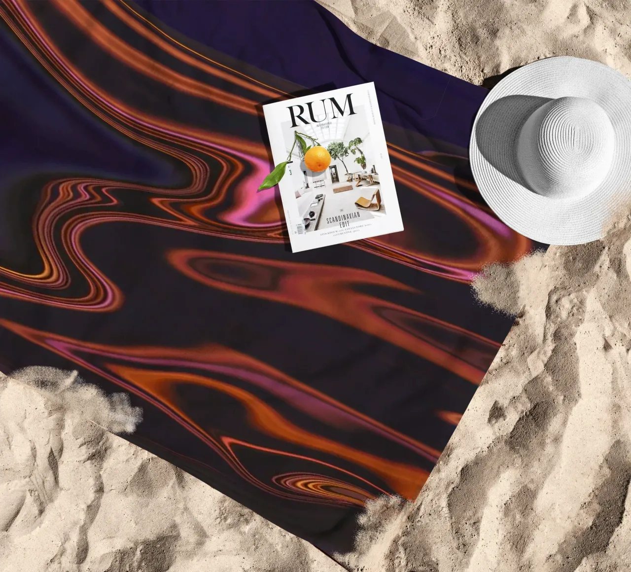 Abstract dynamic pattern in orange, pink, blue and purple beach towel by Something for you