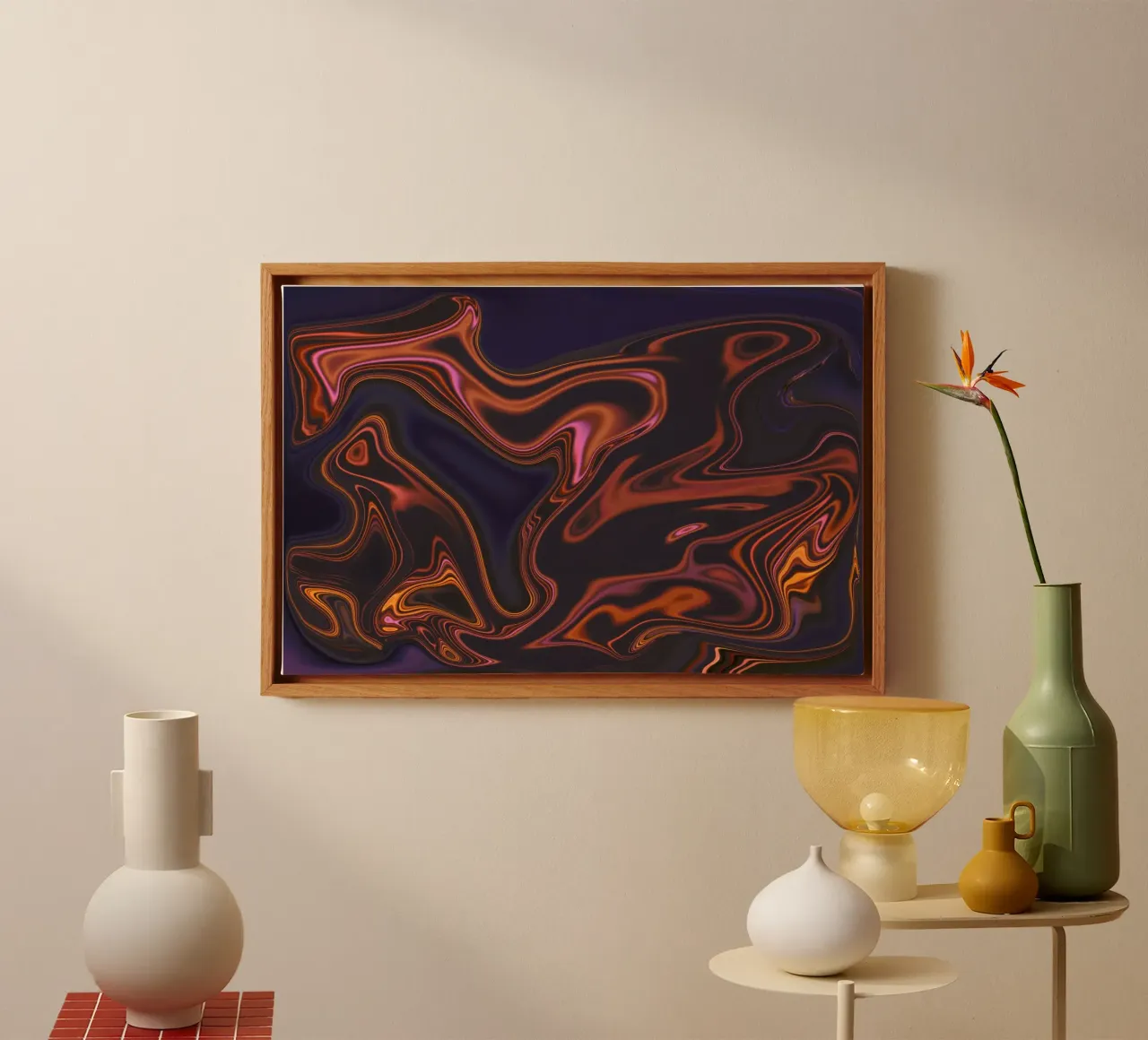 Abstract dynamic pattern in orange, pink, blue and purple canvas by Something for you