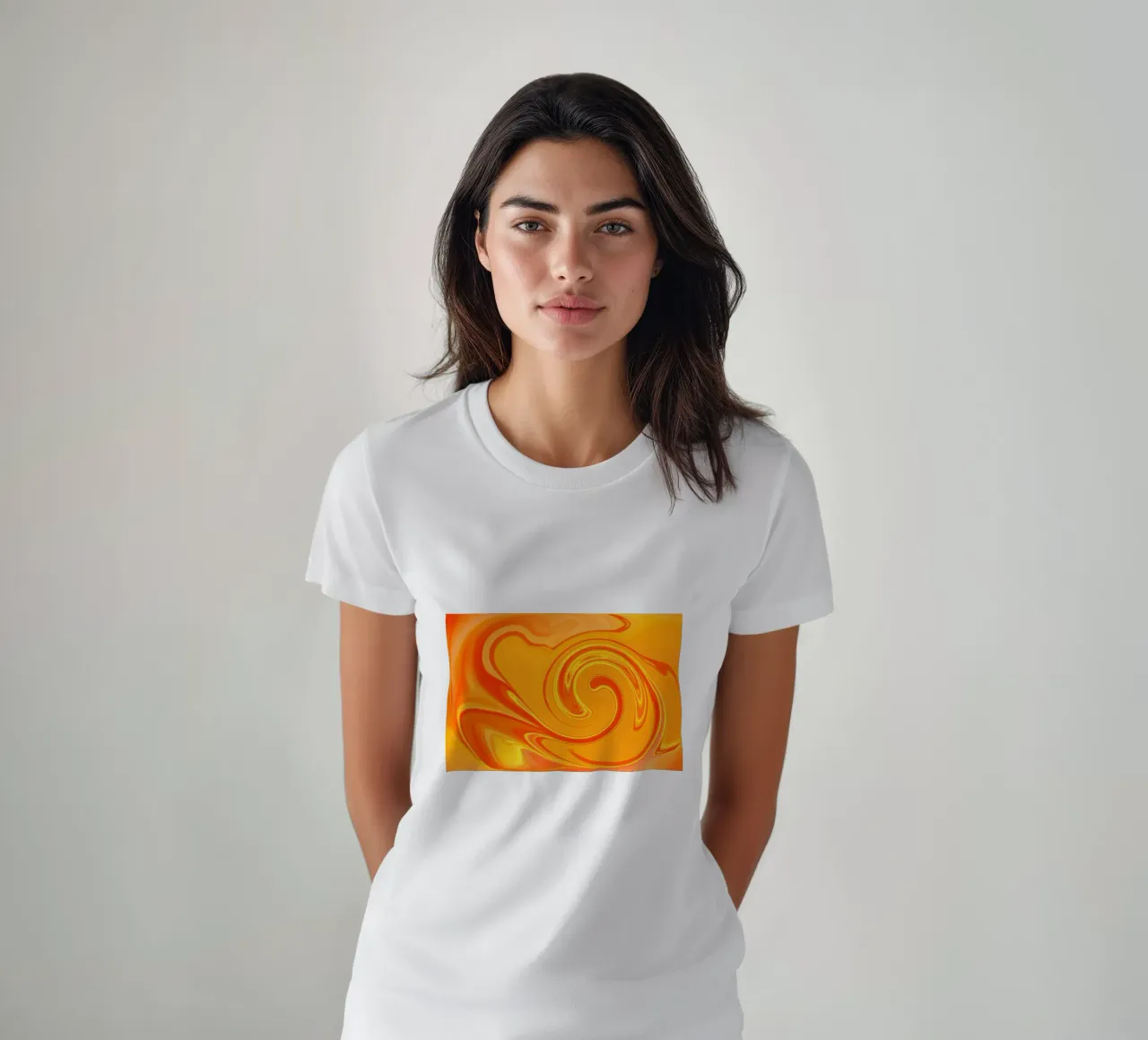 Abstract dynamic pattern in yellow, orange and red. t-shirt by Something for you