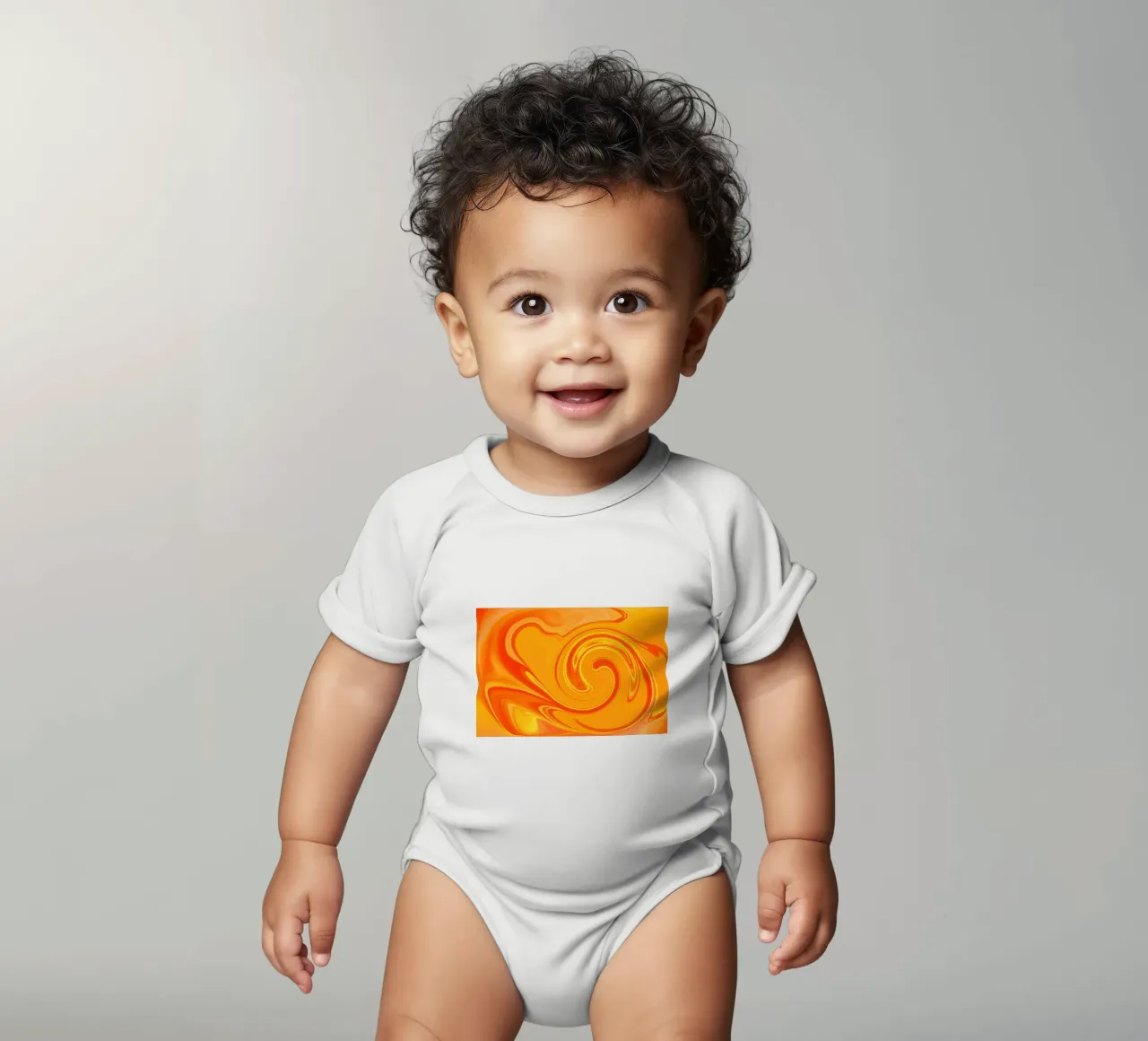 Abstract dynamic pattern in yellow, orange and red. short-sleeve baby romper by Something for you