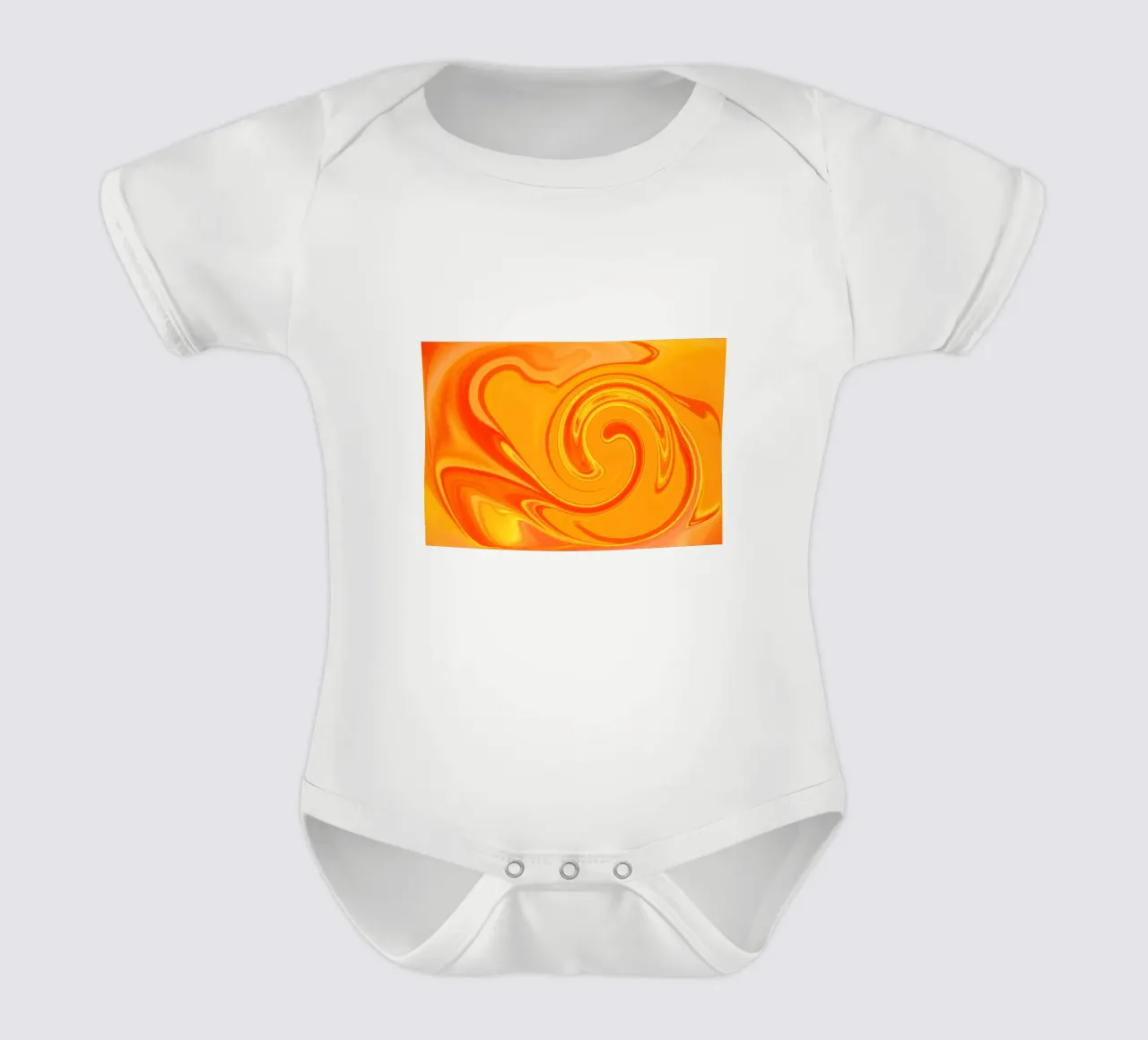 Abstract dynamic pattern in yellow, orange and red. short-sleeve baby romper by Something for you