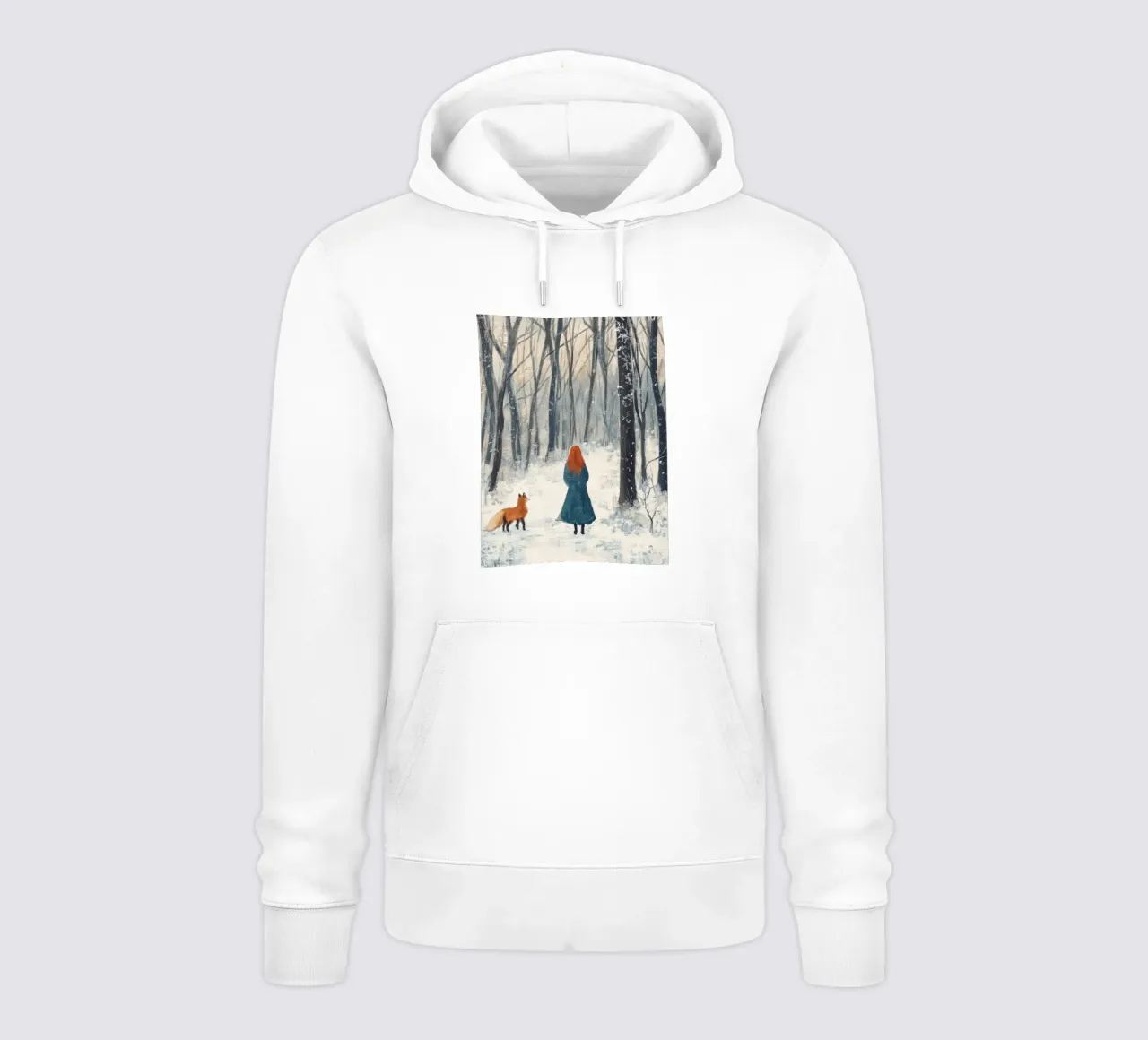 Mujer con zorro - Winter Forest Art Print sudadera con capucha de Cozy Vibes