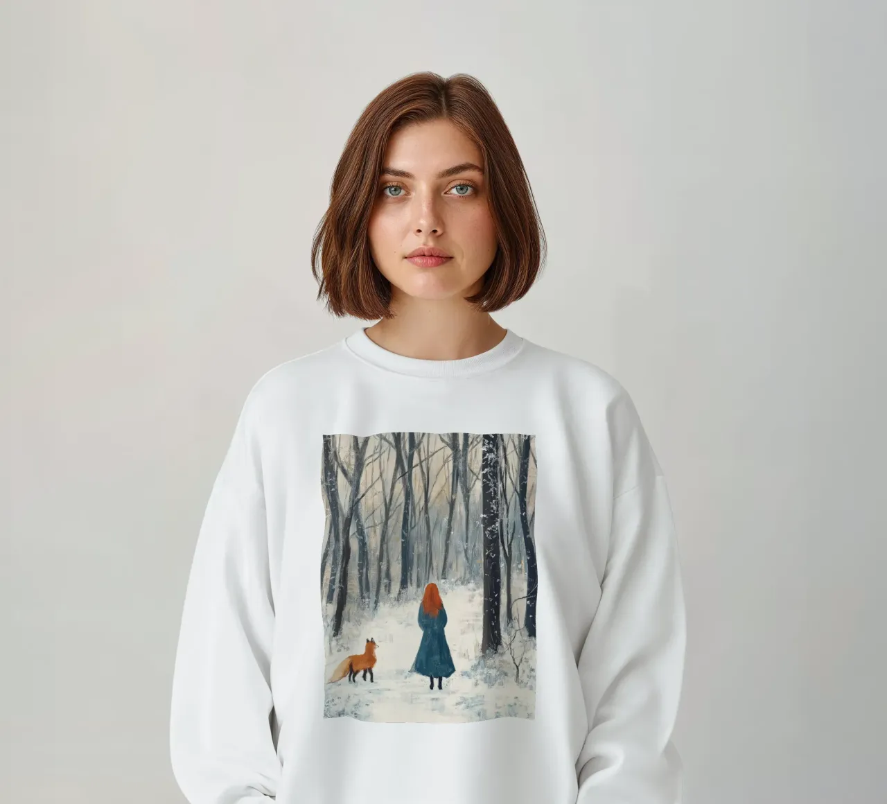 Mujer con zorro - Winter Forest Art Print sudadera de Cozy Vibes