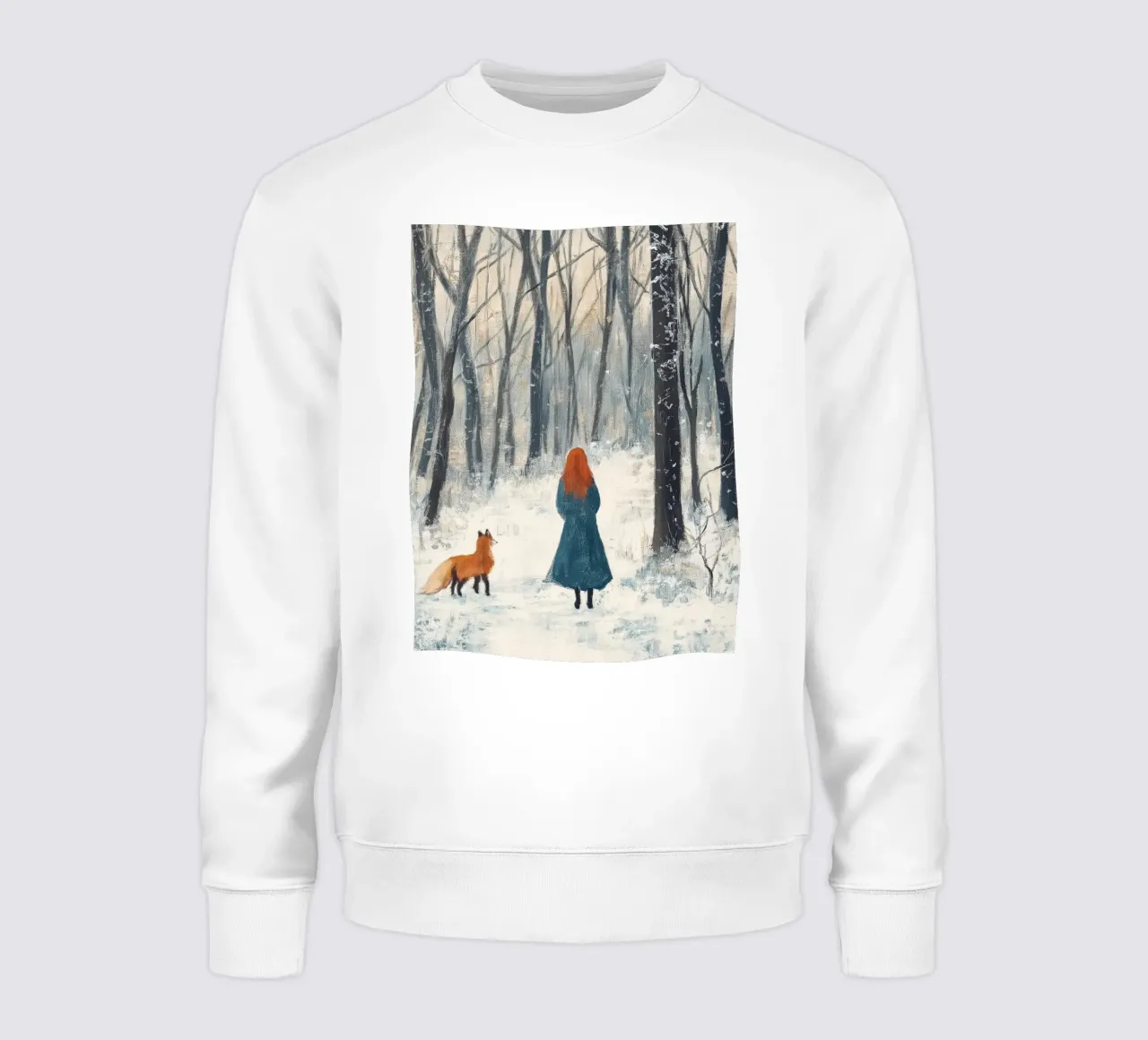 Mujer con zorro - Winter Forest Art Print sudadera de Cozy Vibes
