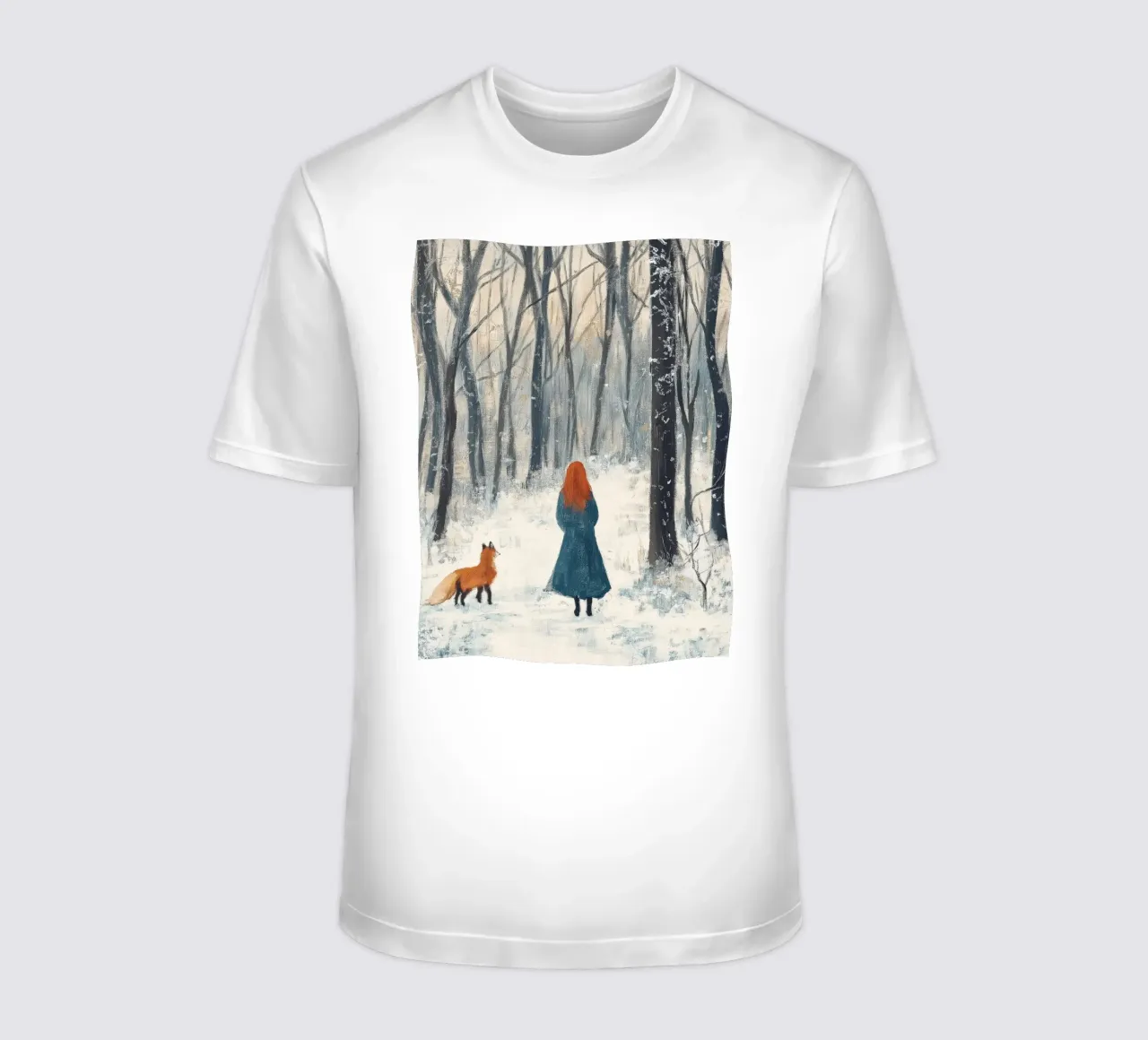 Mujer con zorro - Winter Forest Art Print camiseta de Cozy Vibes