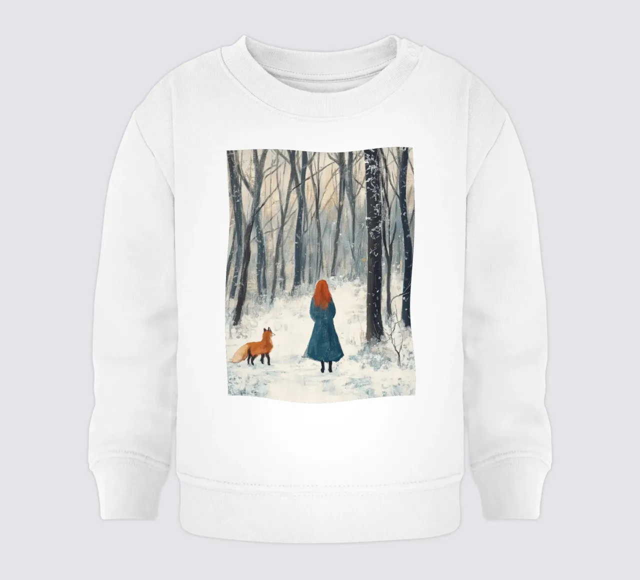 Mujer con zorro - Winter Forest Art Print sudadera de bebé de Cozy Vibes
