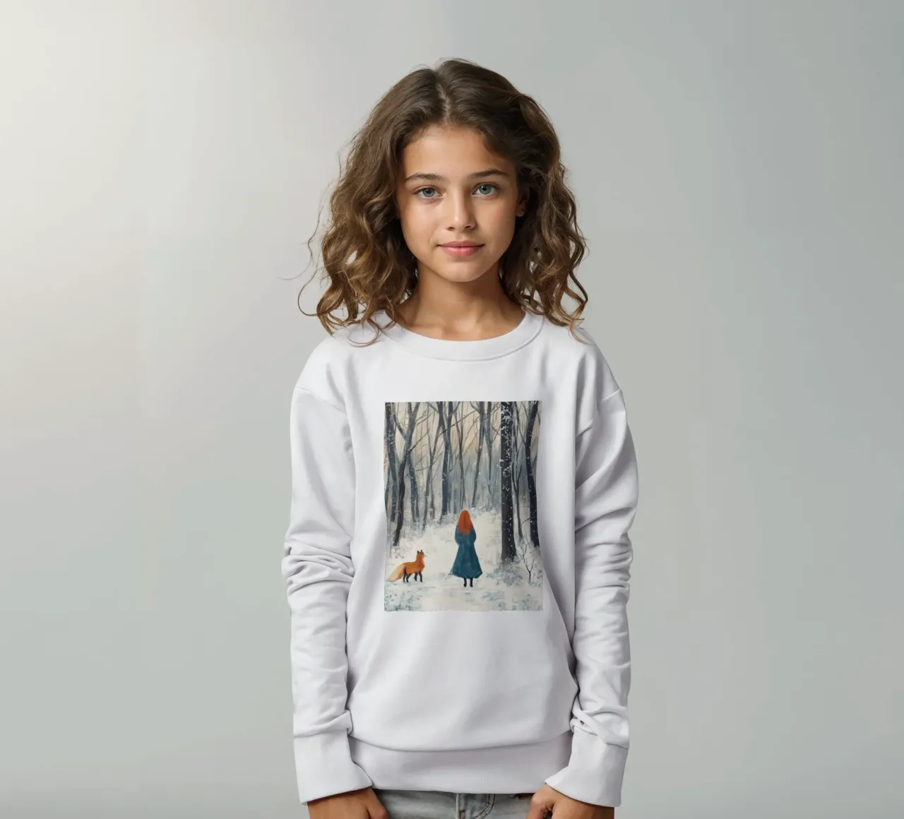 Mujer con zorro - Winter Forest Art Print sudadera para niño de Cozy Vibes
