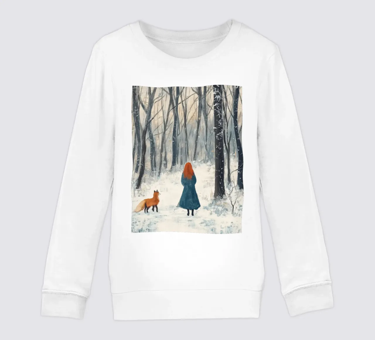 Mujer con zorro - Winter Forest Art Print sudadera para niño de Cozy Vibes