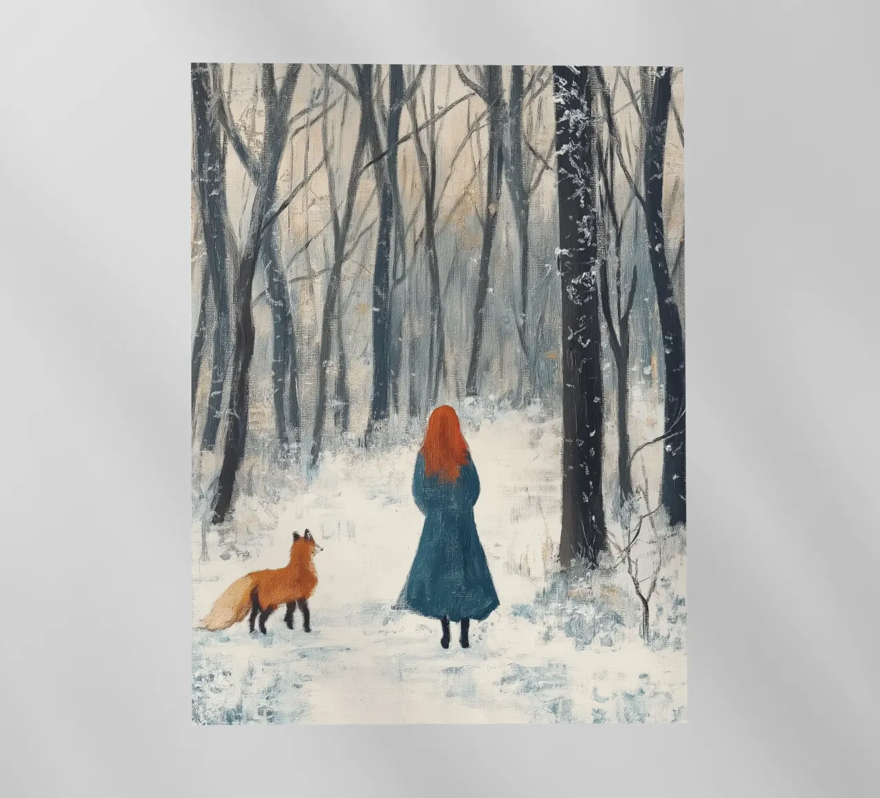 Mujer con zorro - Winter Forest Art Print lámina retroiluminada de Cozy Vibes
