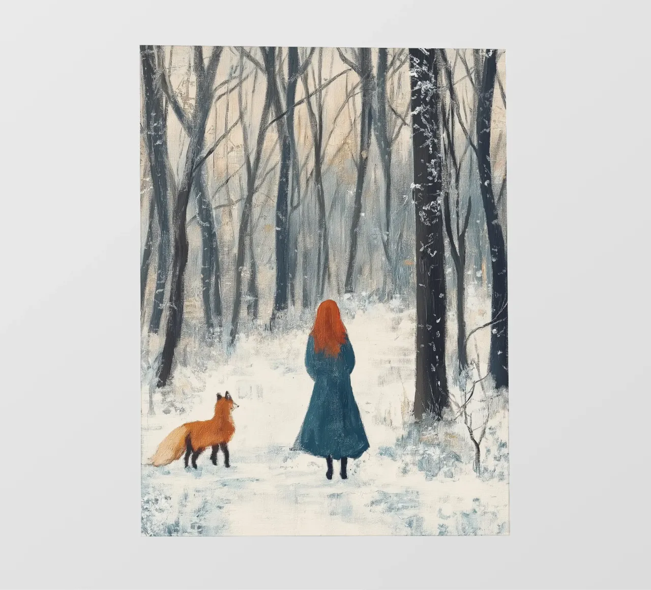 Mujer con zorro - Winter Forest Art Print lámina retroiluminada de Cozy Vibes