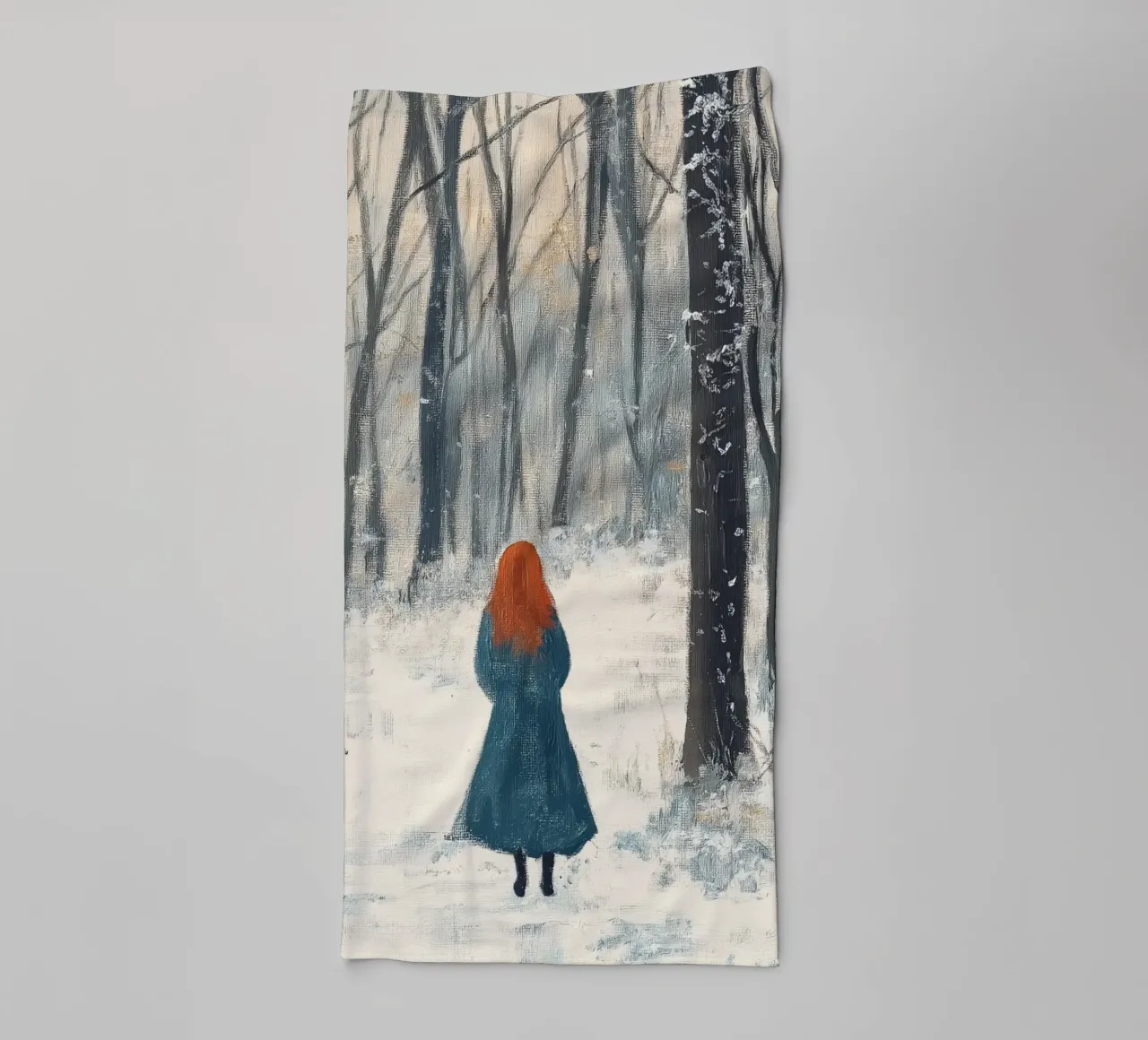 Frau mit Fuchs – Winter Forest Art Print Handtuch von Cozy Vibes