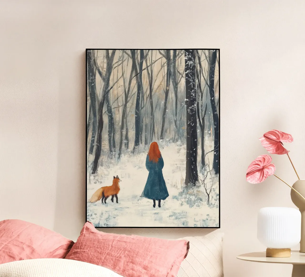 Mujer con zorro - Winter Forest Art Print metacrilato de Cozy Vibes